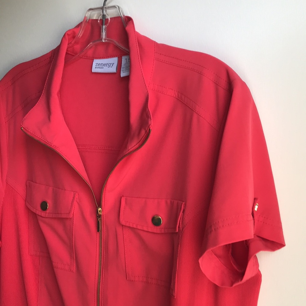 Chico’s Coral Shirt Dress Zip Front Utility Dress Easy care size 1.5 /M/10 Midi - Picture 9 of 11